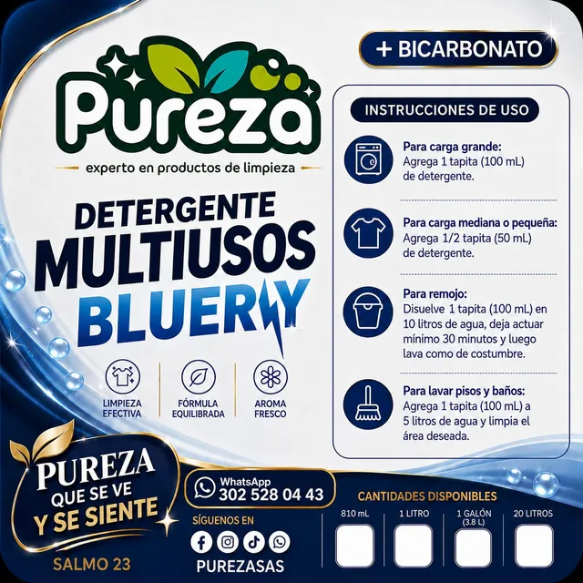 Detergente multiusos Bluery con bicarbonato Pureza