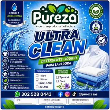 Ultra Clean detergente líquido para lavadora Pureza